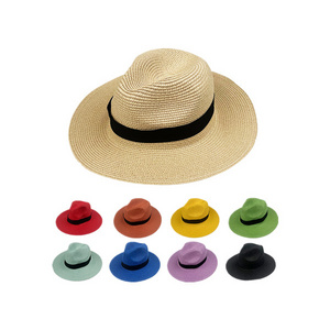 Summer collapsible large eaves custom logo straw hat eco-friendly breathable outdoor beach sunshade wide brim straw hats