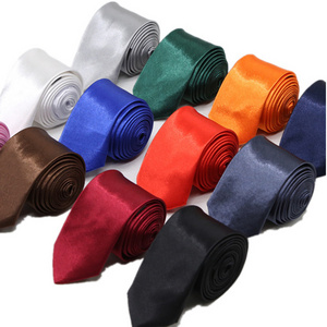 Wholesale manufacturers solid color narrow version glossy tie men's formal polyester silk casual fashion hand tie