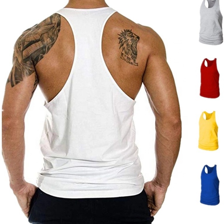 wholesale men's sleeveless 100% cotton stringer oem logo custom blank solid work out sports men gym tank top singlet vest