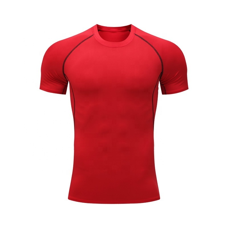 high elastic men fitness short sleeve sports t shirt quick-dry gym clothes breathable training tight plain compression t shirts