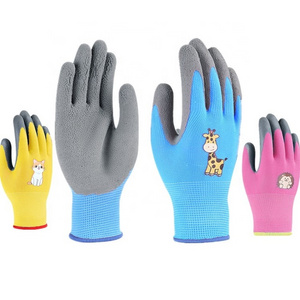 DIY boys girls outdoor playing logo custom coated nitrile rubber yard garden work gloves kids children safety gardening glove