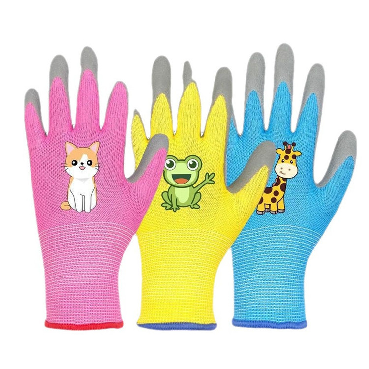 DIY boys girls outdoor playing logo custom coated nitrile rubber yard garden work gloves kids children safety gardening glove