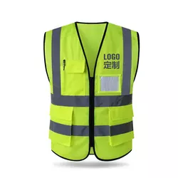 High visibility 100% polyester printing embroidery logo traffic anti static safety reflective fluorescent orange yellow vest