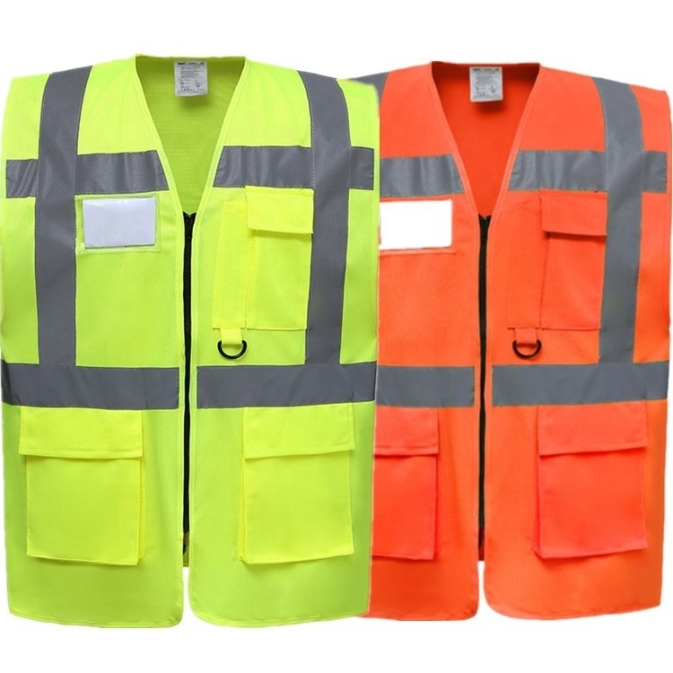 wholesale oem logo custom high visibility reflective pocket zipper night uniform construction work safety security vest vests