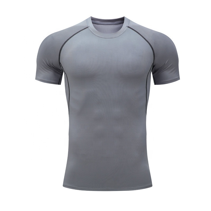 high elastic men fitness short sleeve sports t shirt quick-dry gym clothes breathable training tight plain compression t shirts