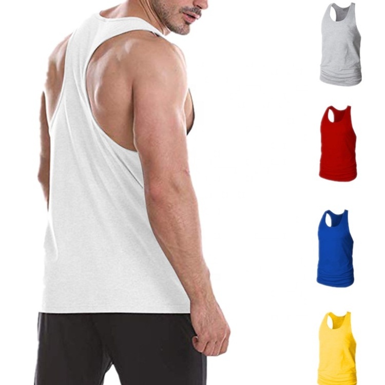 wholesale men's sleeveless 100% cotton stringer oem logo custom blank solid work out sports men gym tank top singlet vest