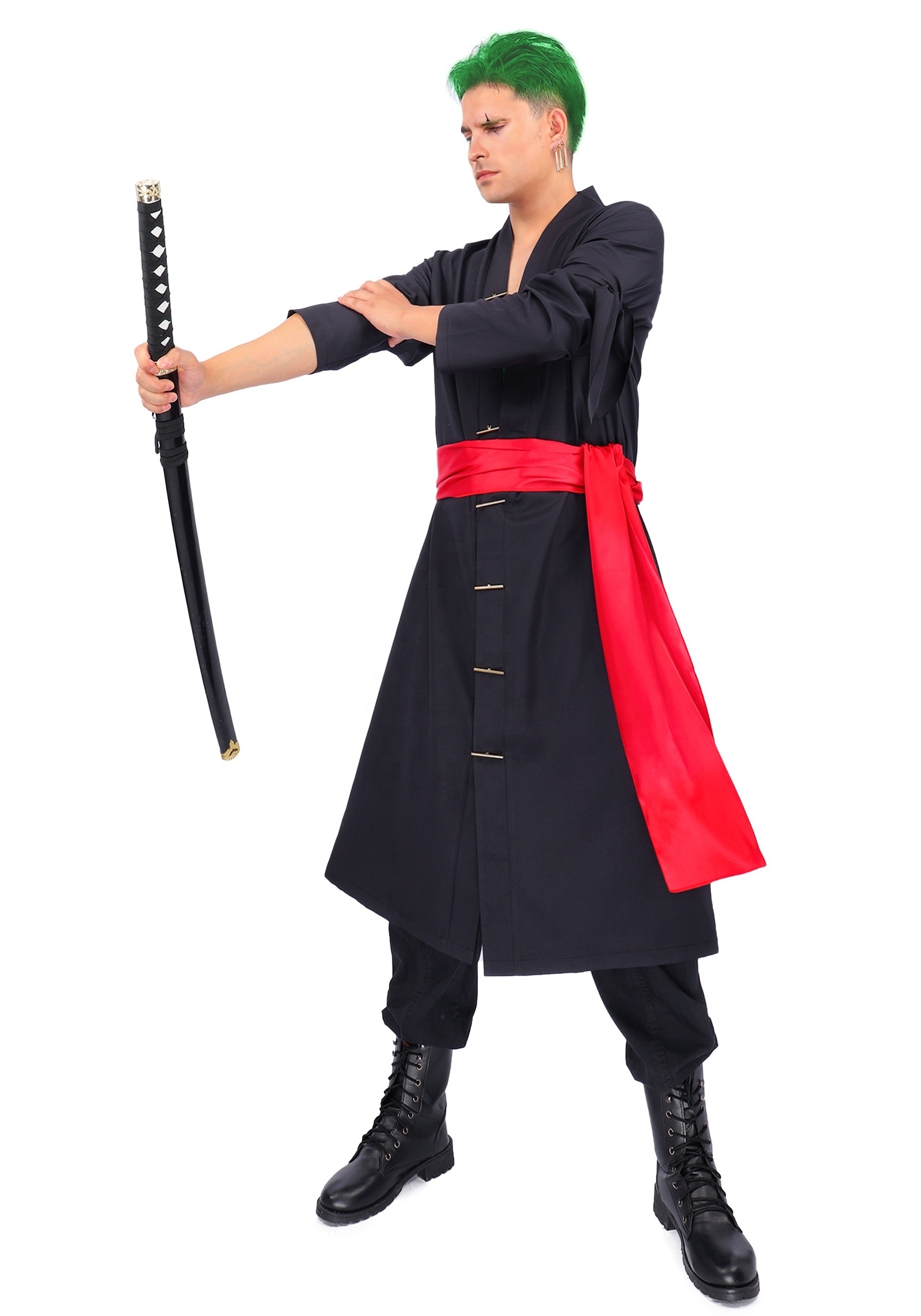 cosplay Costume Roronoa Zoro Cosplay Costume Black Kimono Robe Cloak with Sash Armband Costume Halloween