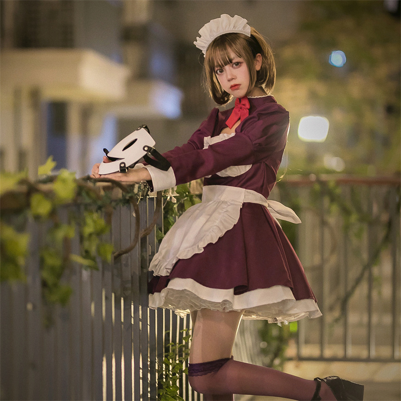 Anime High-Rise Invasion Cosplay Costume Women Maid Outfits Sexy Purple Maid Lolita Dress Role Play Suit Carnival Party Costumes