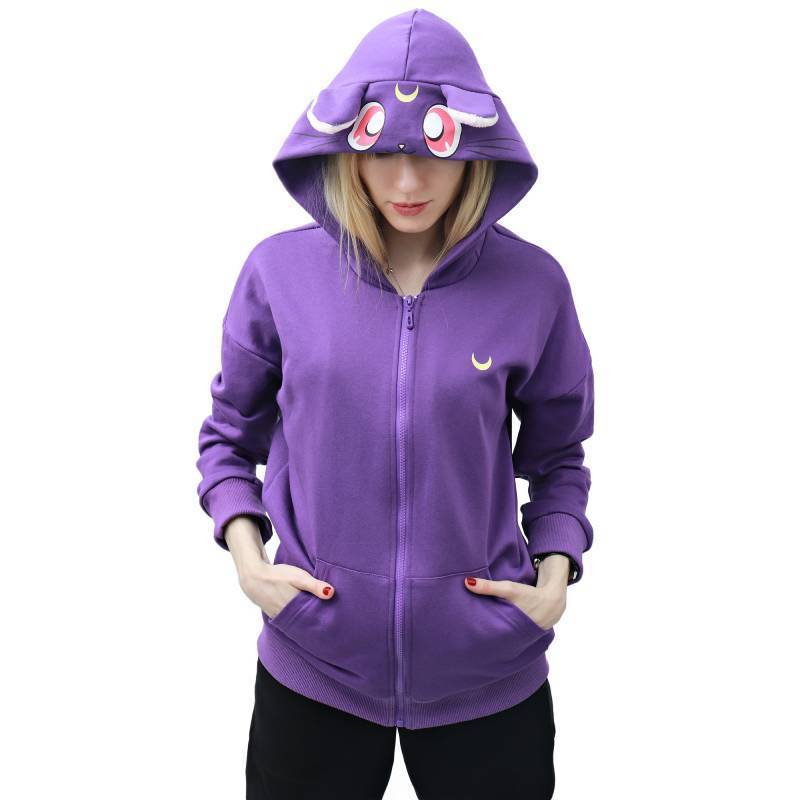 2024 Spring Purple Cat Ear Hoodie Women's Sailor Luna Cosplay Hoodie Cartoon Cute Streetwear Hip Hop Street Fashion Sweatshirts