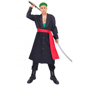 cosplay Costume Roronoa Zoro Cosplay Costume Black Kimono Robe Cloak with Sash Armband Costume Halloween