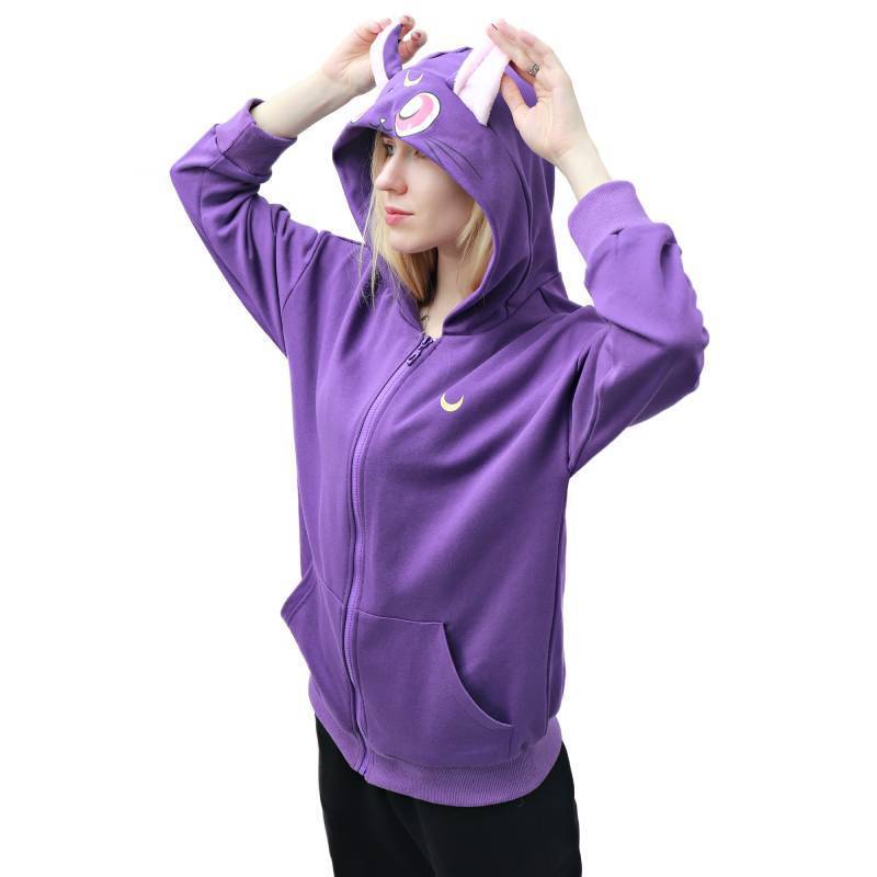 2024 Spring Purple Cat Ear Hoodie Women's Sailor Luna Cosplay Hoodie Cartoon Cute Streetwear Hip Hop Street Fashion Sweatshirts