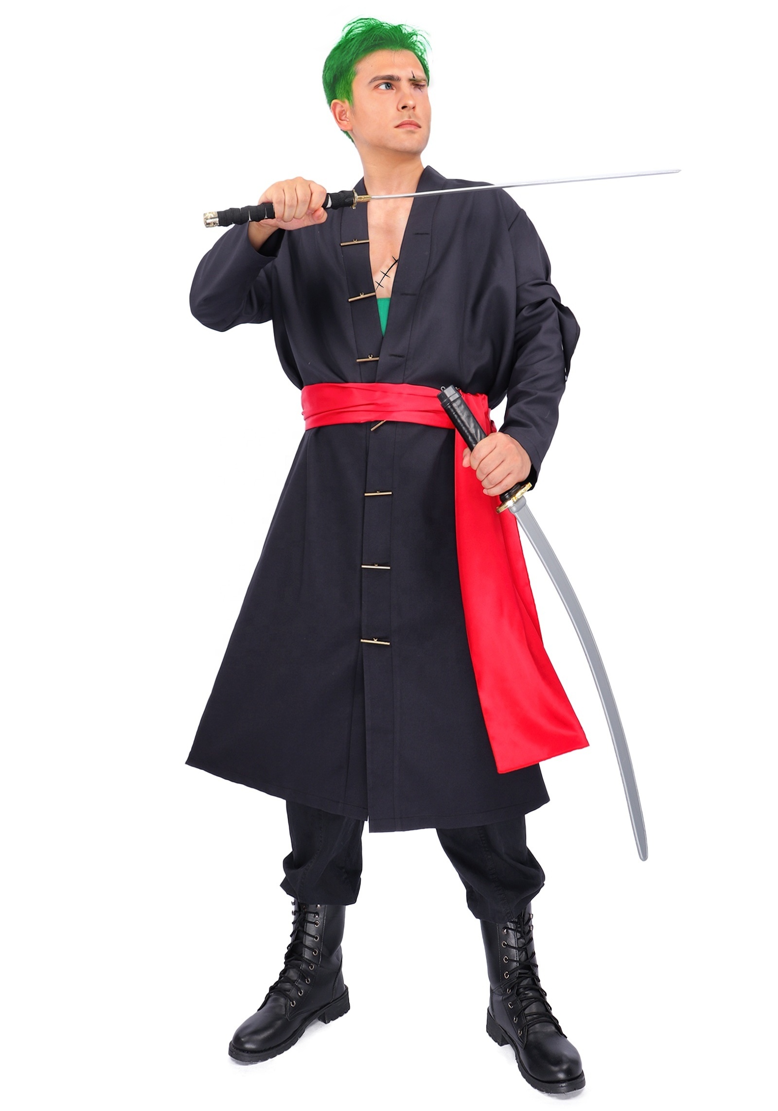 cosplay Costume Roronoa Zoro Cosplay Costume Black Kimono Robe Cloak with Sash Armband Costume Halloween