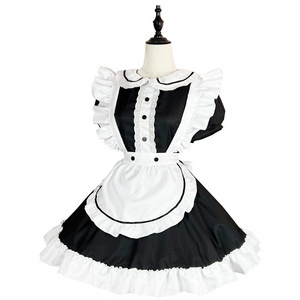 Maxi Size 5XL Woman Waitress Sexy French Maid Cosplay Costume Women Headwear Apron Black Dress Halloween Party Clothing