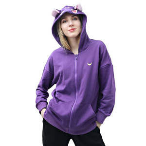 2024 Spring Purple Cat Ear Hoodie Women's Sailor Luna Cosplay Hoodie Cartoon Cute Streetwear Hip Hop Street Fashion Sweatshirts