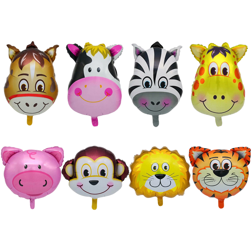 Forest Theme Cartoon Animal Head  foil Balloon Printed Tiger Lion cow giraffe monkey Head for kids birthday party decoration