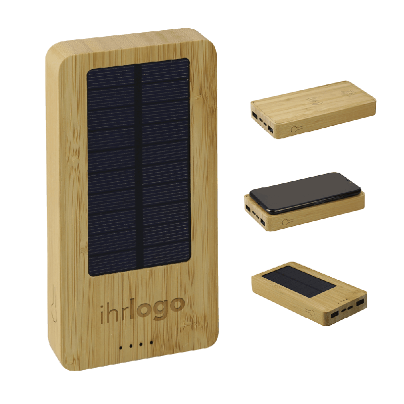 Sustainable Bamboo Eco Friendly Green External Battery Backpack Powerbank Mini Portable 10000Mah Wireless Solar Power Bank