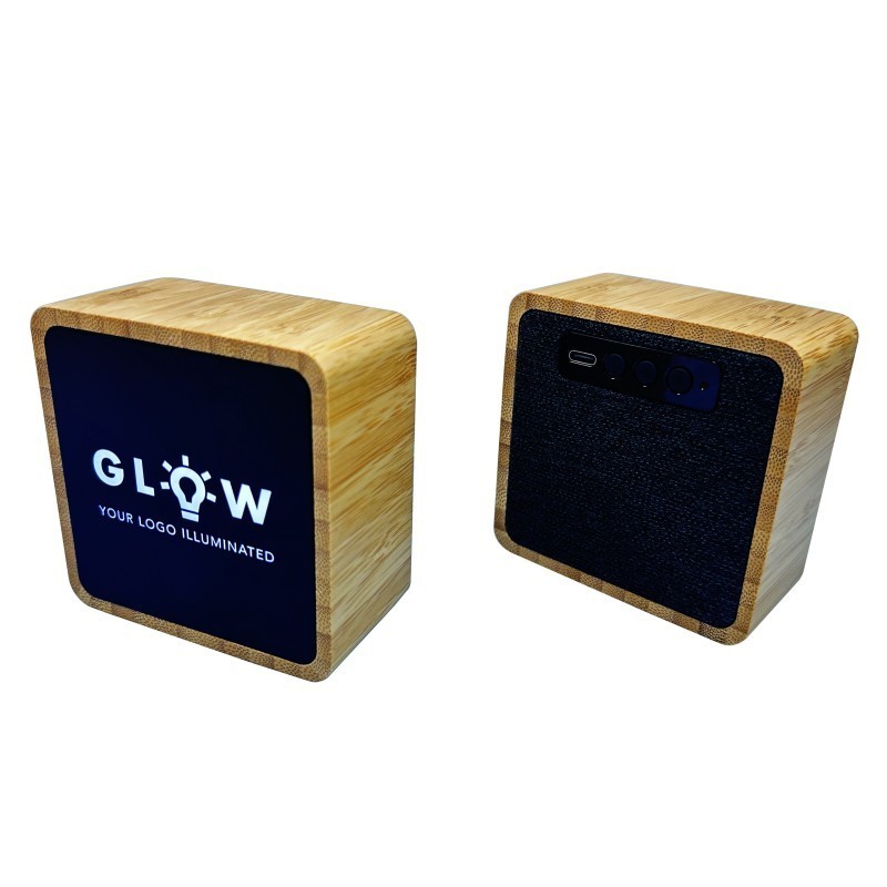 Gift Bamboo Custom LED Logo 5W LED Speaker Powered Portable Wireless speaker