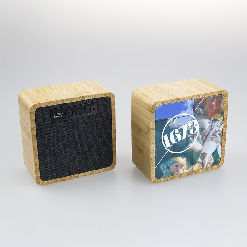 Gift Bamboo Custom LED Logo 5W LED Speaker Powered Portable Wireless speaker