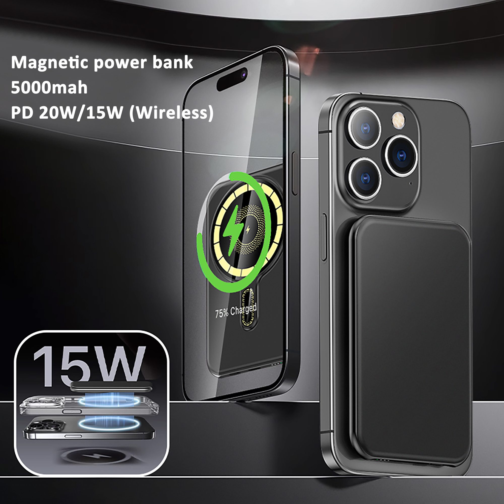 Luxury OEM Logo 15W fast charging PD 20W super slim 5000mah Magnetic wireless power bank