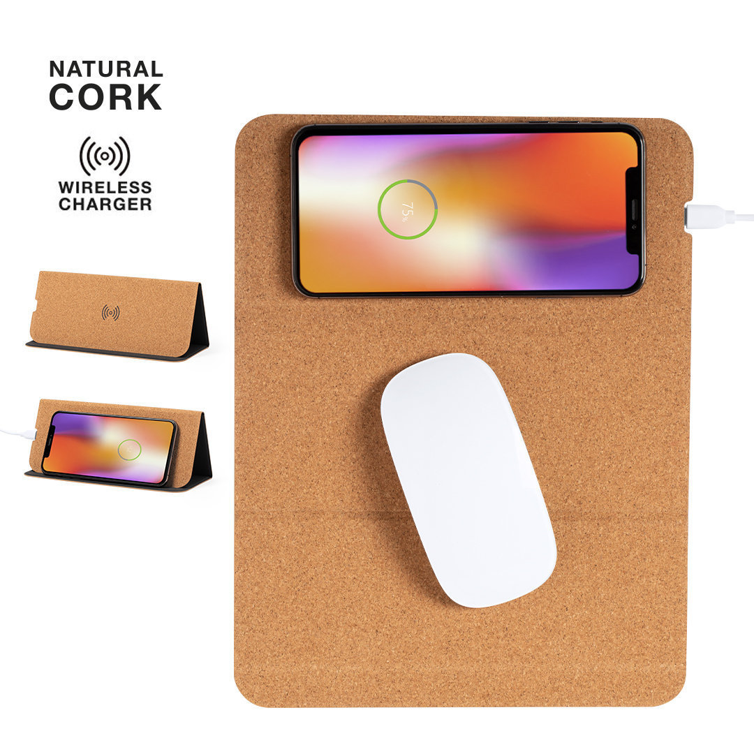 2 in 1 Office Tech Gadgets Foldable 15W Wireless Charging Mousepad Cork Mouse pad with Wireless Charger