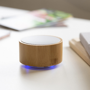 Sustainable Mini Bamboo Wood Rechargeable RGB Light Powered Portable Wireless Blue Tooth bluetooths speaker