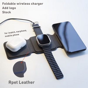 PU leather Foldable 15W Fast Charger Watch Earphone Mobile Phone Multifunction Chargers Magnetic 3 in 1 Wireless Charger Pad