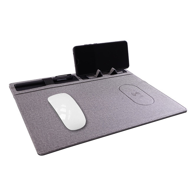 Multi function Slim Custom Logo Leather 10W 15W Mobile Phone 2 In 1 Mousepad Mouse Pad Wireless Charger