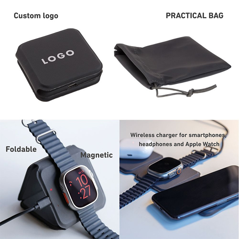 PU leather Foldable 15W Fast Charger Watch Earphone Mobile Phone Multifunction Chargers Magnetic 3 in 1 Wireless Charger Pad