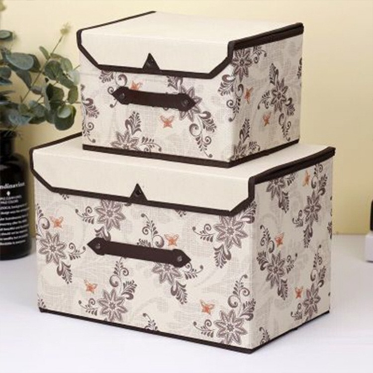 Printed folding storage box Thickened non-woven large capacity bag with cover Clothes pants organizer container sundries toy box