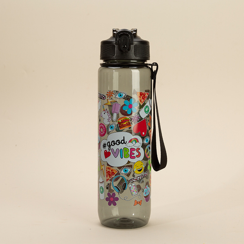 Large capacity plastic water bottle creative wholesale cartoon sports portable rope drink mug anti fall transparent for students