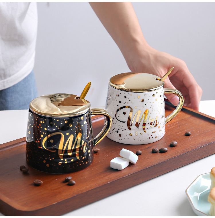 Zogifts Valentine's Day Gift Gold Foil Handle Mr And Mrs Wedding Souvenir Ceramic Coffee Mug Cup