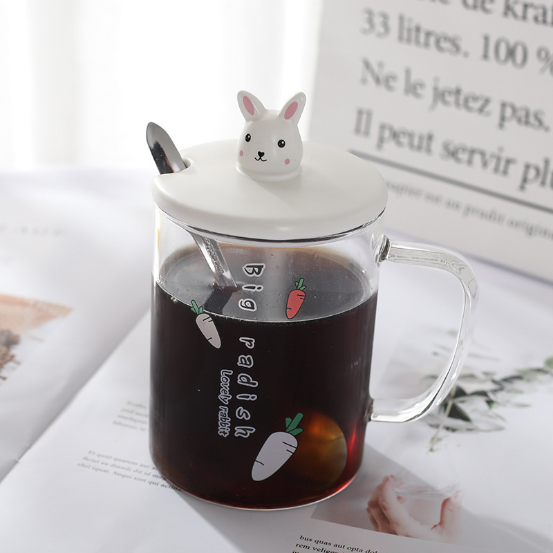 creative borosilicate glass  3d cartoon animal lovely bunny drink office home coffee milk tea cup