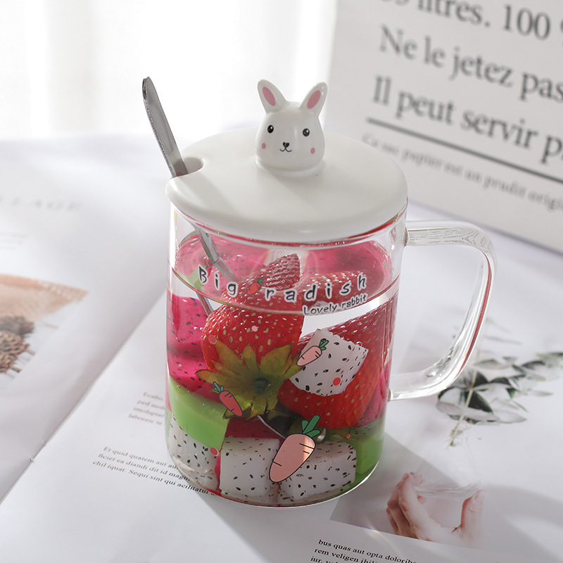 creative borosilicate glass  3d cartoon animal lovely bunny drink office home coffee milk tea cup