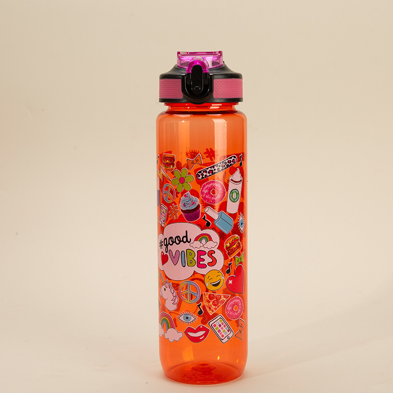 Large capacity plastic water bottle creative wholesale cartoon sports portable rope drink mug anti fall transparent for students