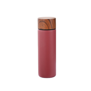 Mini Double Wall Bamboo Cup Vacuum Flask Insulated Stainless Steel Wooden Drink Water Bottle