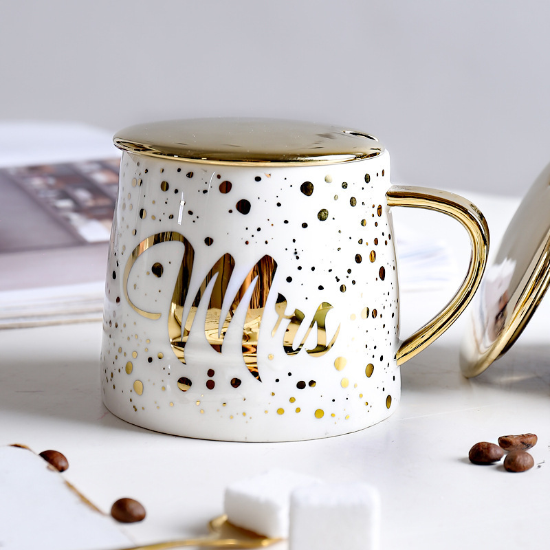 Zogifts Valentine's Day Gift Gold Foil Handle Mr And Mrs Wedding Souvenir Ceramic Coffee Mug Cup