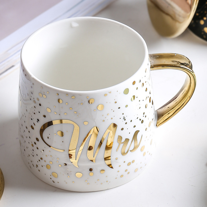 Zogifts Valentine's Day Gift Gold Foil Handle Mr And Mrs Wedding Souvenir Ceramic Coffee Mug Cup