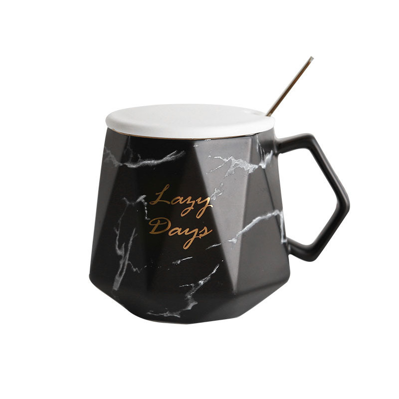 Personalized polygon shaped drinkware ceramic tea cup unique marble coffee mug with spoon for Mother Day Birthday Gifts