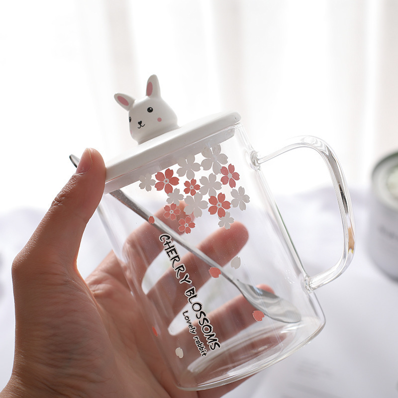 creative borosilicate glass  3d cartoon animal lovely bunny drink office home coffee milk tea cup