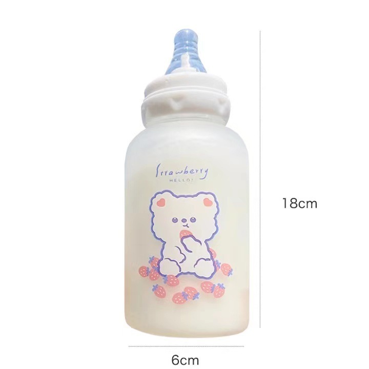 Zogifts Cute Cartoon Strawberry Bear Glass With Pacifier Water Straw Cup For Adult Children Beverage Milk Frosted Bottle