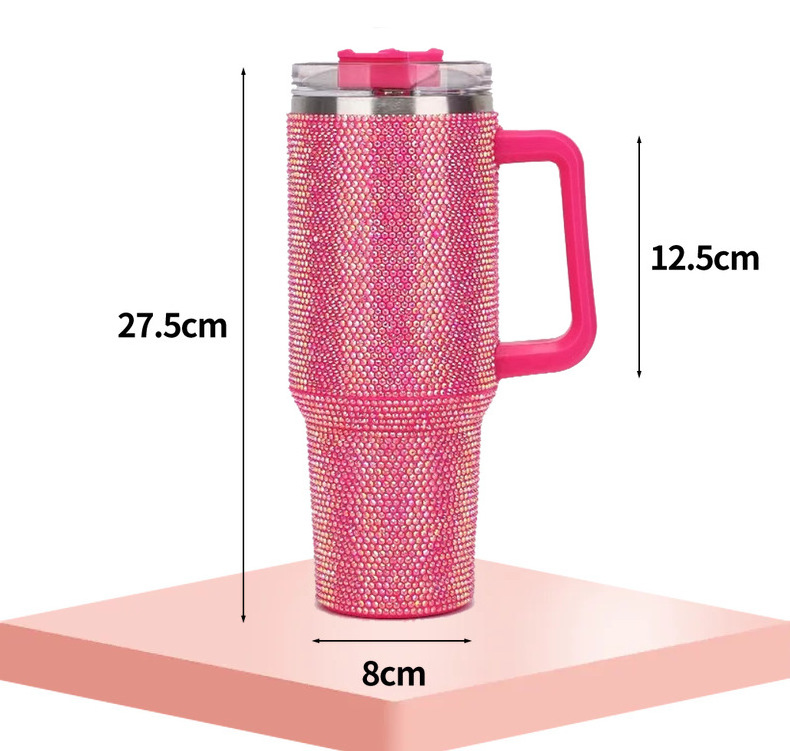 Wholesale Outdoor Camping Cup 40 Oz Studded Full Bling Rhinestone 40Oz Tumbler With Handle And Straw