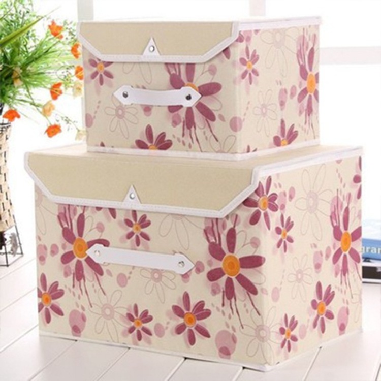 Printed folding storage box Thickened non-woven large capacity bag with cover Clothes pants organizer container sundries toy box