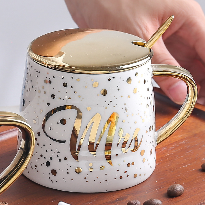 Zogifts Valentine's Day Gift Gold Foil Handle Mr And Mrs Wedding Souvenir Ceramic Coffee Mug Cup