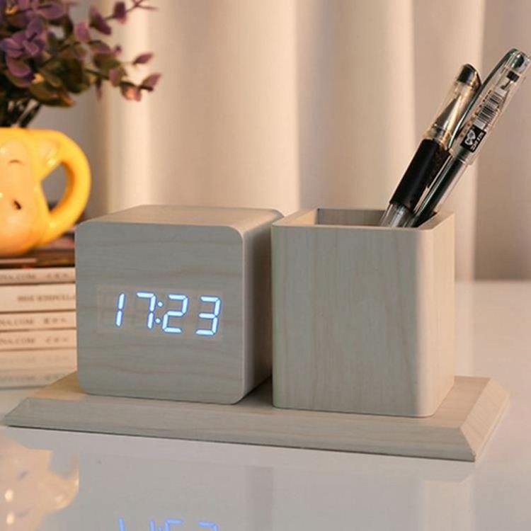 Zogifts Wooden Clock Modern Wood Led Desk Alarm Thermometer Time Calendar Gold Bt Speaker Radio Digital Metal Vintage Home