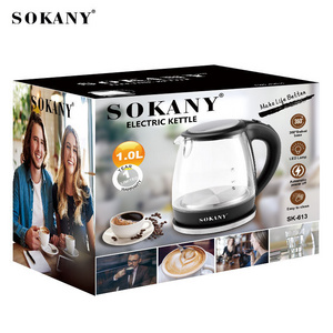 Zogifts Sokany Blue Light 1L Smart Electronic Glass Fast Heated Tea Water Electric Kettle