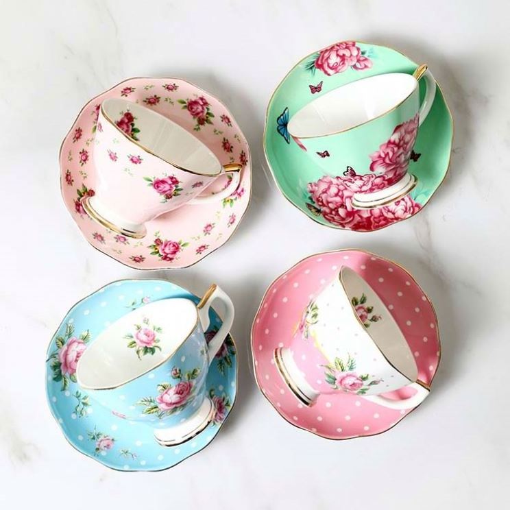 Zogifts British Tazas Luxury Porcelain Floral Tea Cups & Saucers Hand Painted Gold Handle Bone China Coffee Cup And Saucer Set