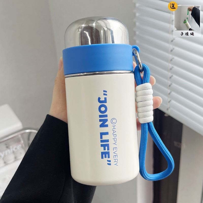 3d sticker stainless steel water bottle with rope handle portable sport travel double wall drink cup food grade metal coffee mug