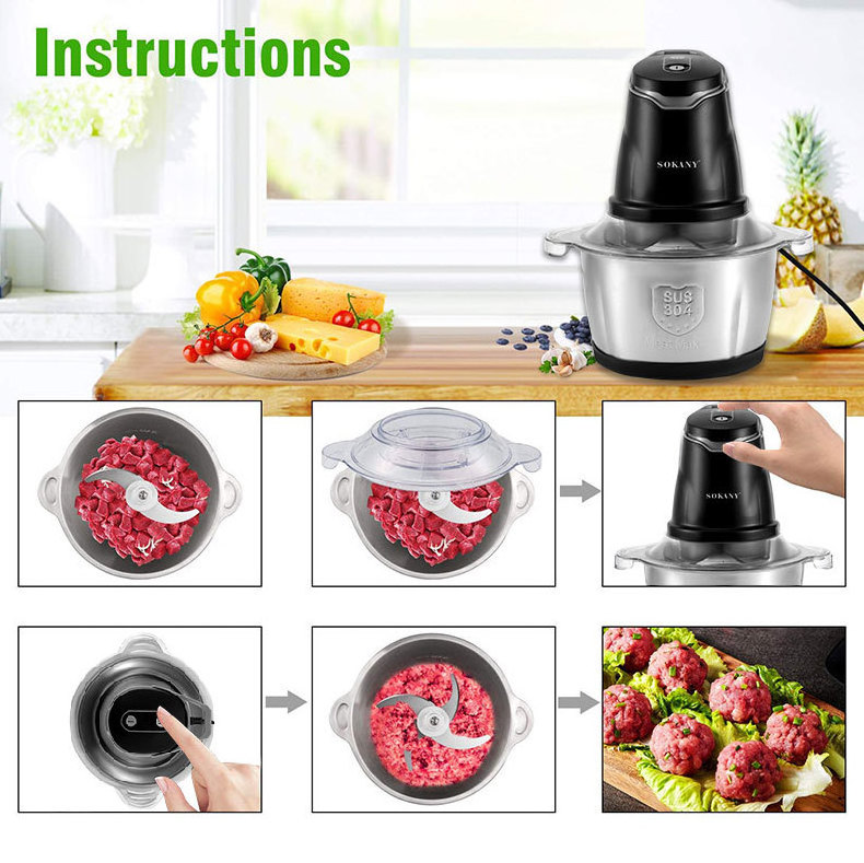 Zogifts Sokany Home Mini Electric With Stainless Steel Bowl 2L Capacity 400W Meat Grinder