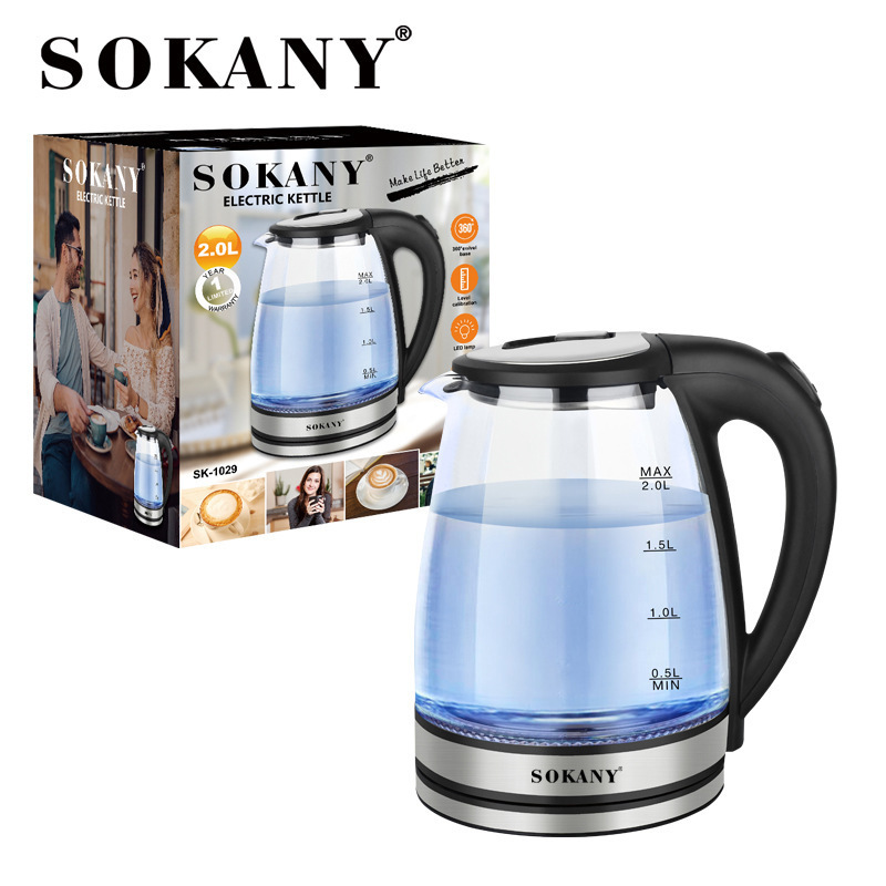 Sokany Automatic Power Off Electric Glass Kettle Handle Digital Control Tea Pot Home Appliances Small Stainless Steel Price