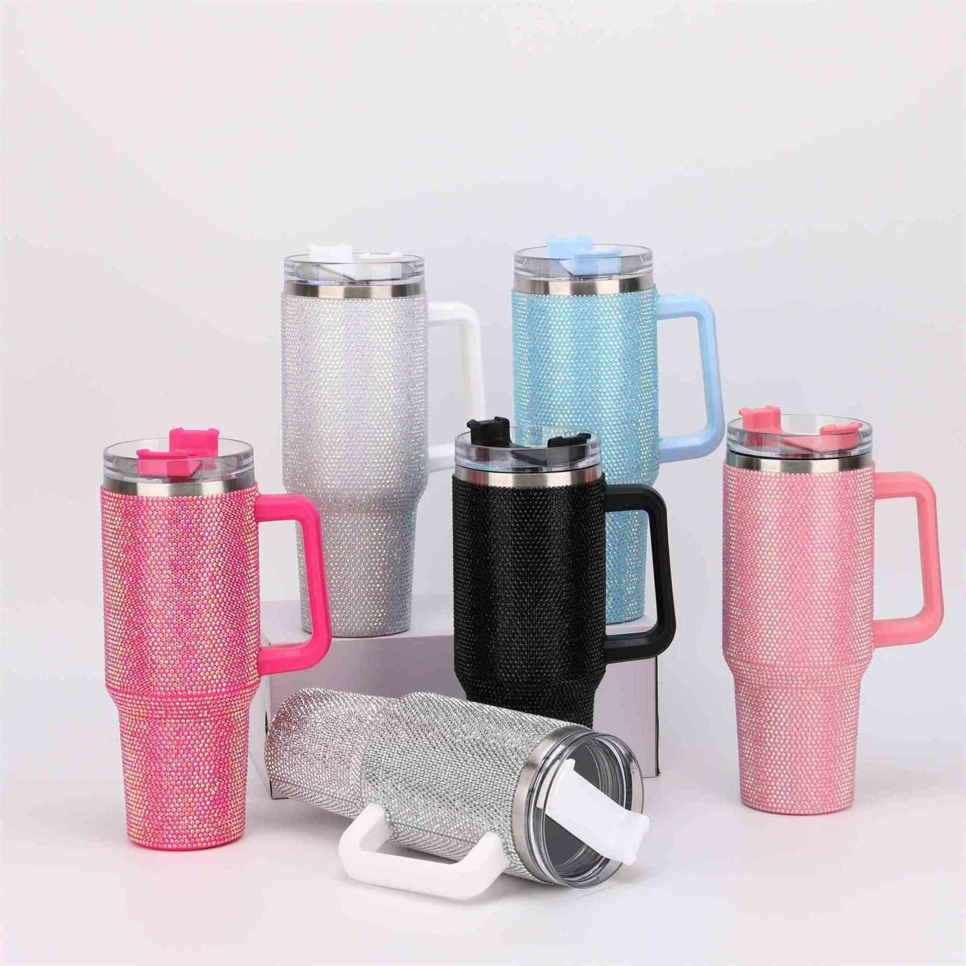 wholesale outdoor camping cup 40 Oz Rhinestone Studded Bling Tumbler Full Bling Rhinestone 40oz Tumbler with Handle and Straw